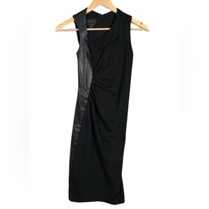 Danier Black Italian Leather Asymmetric Ruched Dress